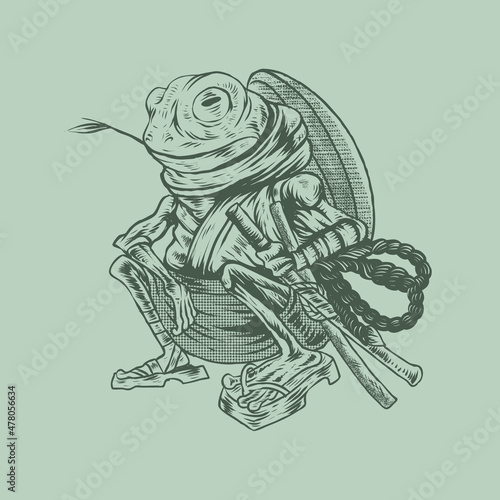 samurai frog japan line art vector