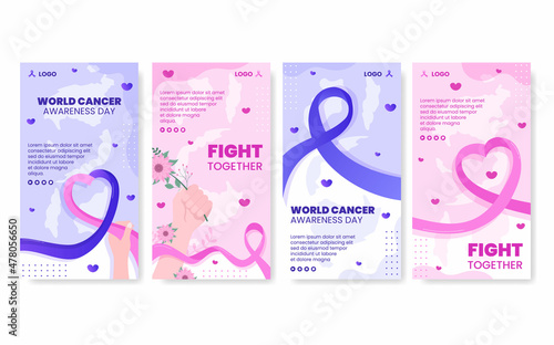 World Cancer Day Stories Template Flat Design Health care Illustration Editable of Square Background for Social media, Greetings Card or Web Ads