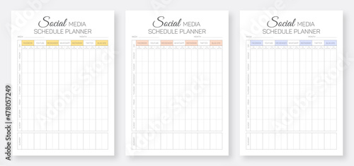 Social Media Schedule Planner Template Set, Minimalist planner pages templates, 3 Set of Social Media Schedule Planner, Daily planner bundle set.