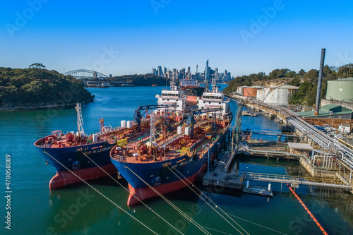 Canvas Print Drone Shot of Inco Ships Vessel docked at Gore Bay Terminal