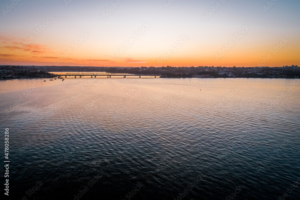 Drone Shot of Tom Uglys Bridge at Sunset Drone Shot of Tom Uglys Bridge at Sunset