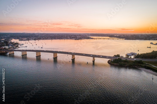 Drone Shot of Captain Cook Bridge at Sunset © Overflightstock