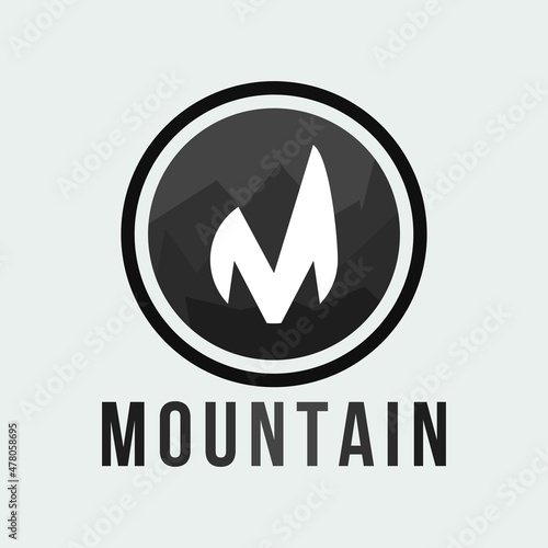 Mountain conceptual vector logo illustration. M letter mark logotype icon design. Mountain logo vector illustration.