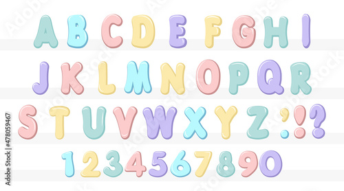 Colorful pastel Alphabet A To Z and 1 to 0 set illustration