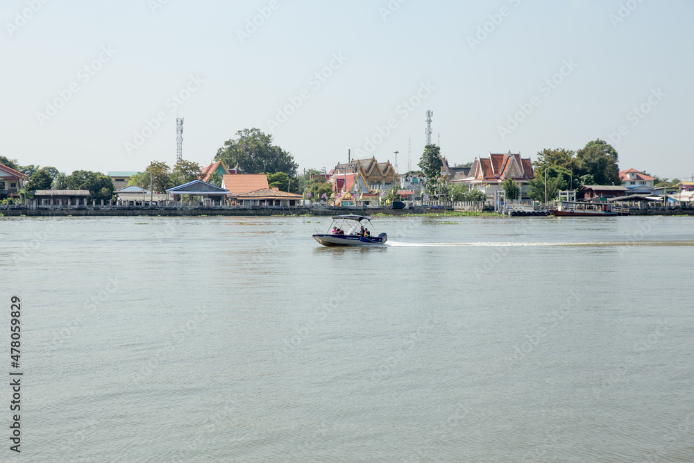 The Speed boat Ship is moving in the Chao Phraya river, Thailand