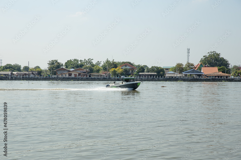 The Speed boat Ship is moving in the Chao Phraya river, Thailand