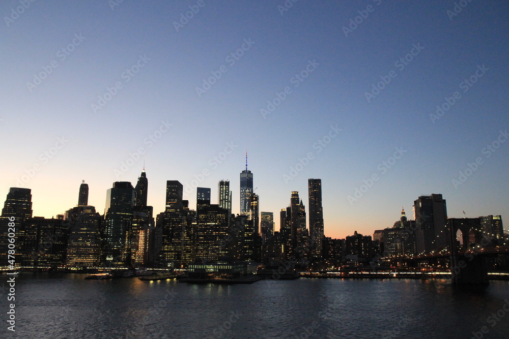 New York Skyline in 2017 sunset and night