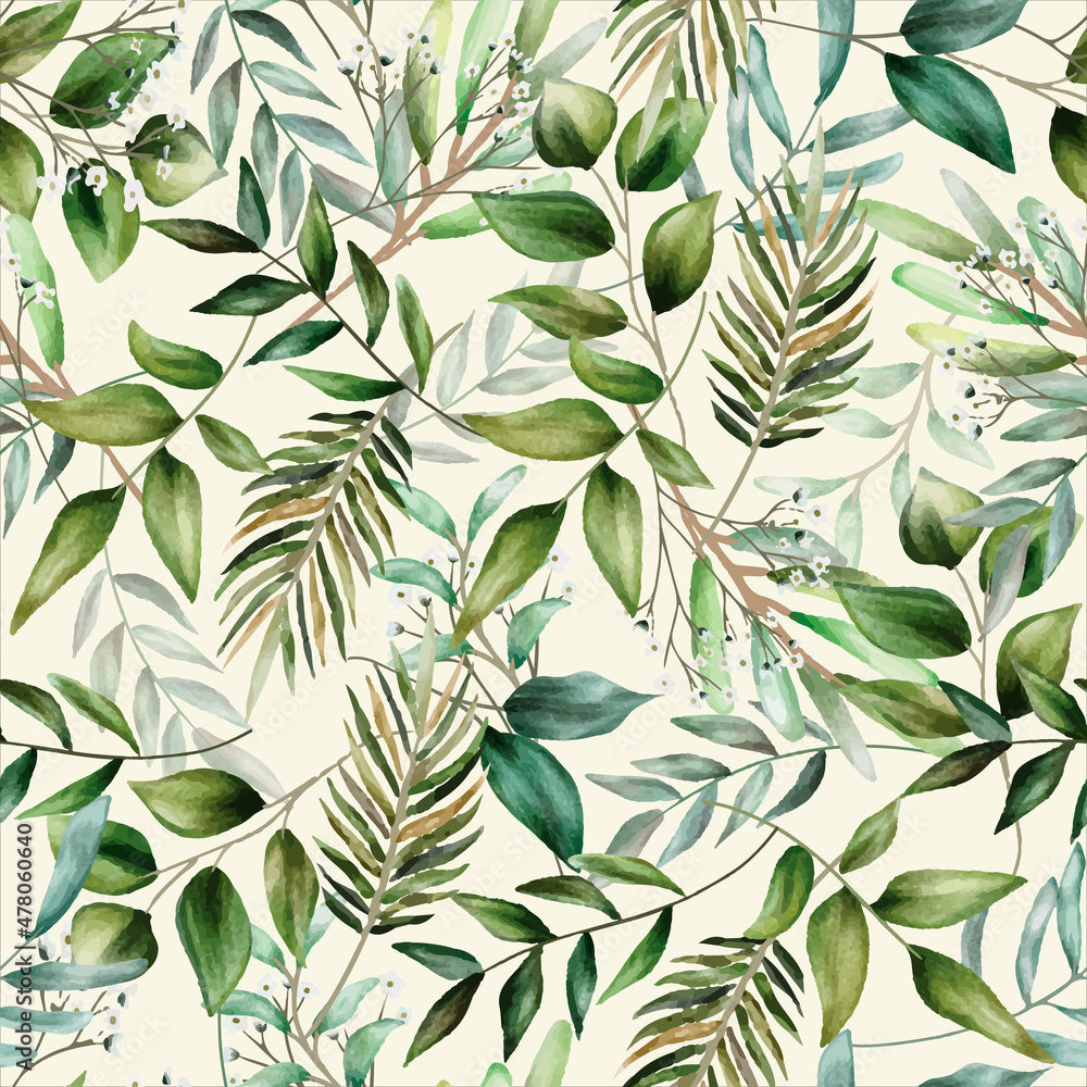 elegant floral seamless pattern with hand drawing leaves - obrazy, fototapety, plakaty 