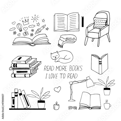 books set icon. sketch hand drawn doodle style. vector, minimalism, monochrome. library, learning reading lettering. hobby