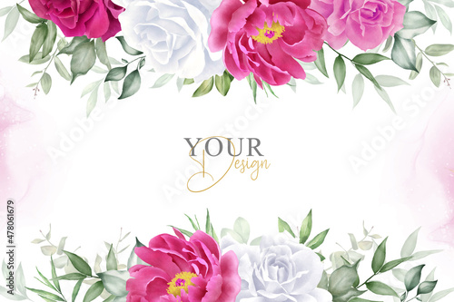 Elegant Watercolor Floral Background Design with Hand Drawn Peony and Leaves