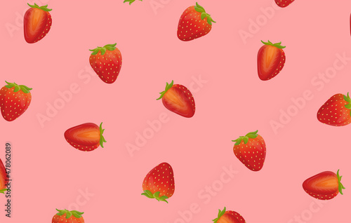 Red strawberries seamless pattern background. Vector decorative design for backdrops, wrapping paper, fabric textile prints.