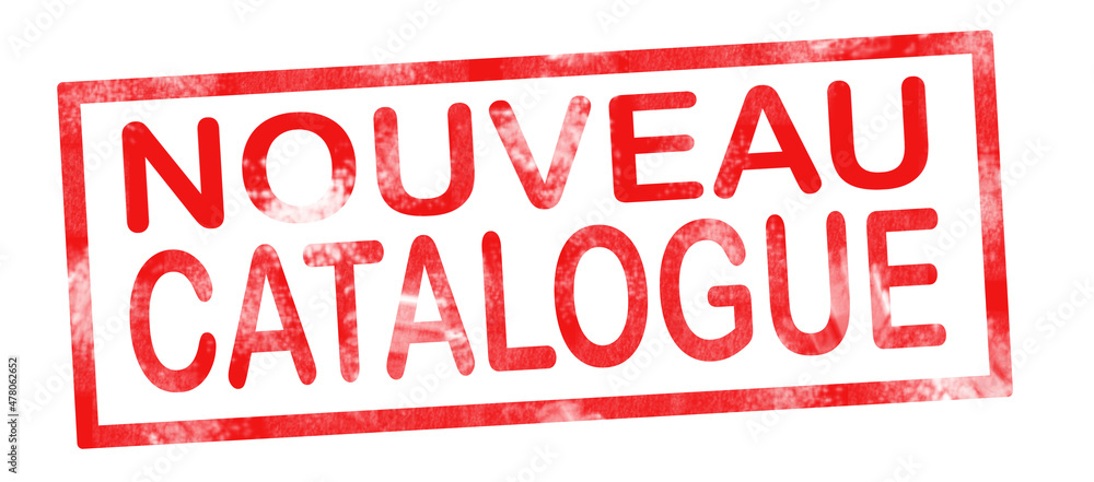 New catalog in French translation writing in red ink pad New catalog in French translation writing in red ink pad