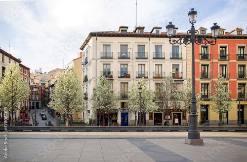 Old street in Madrid, Spain. Architecture and landmarks of Madrid.Spring on the streets of Madrid