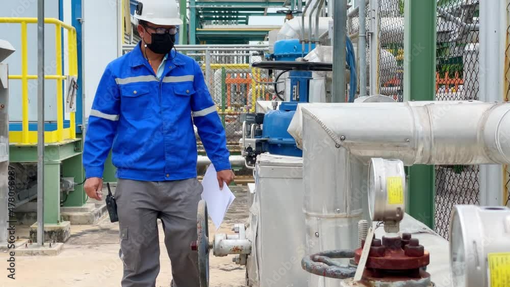 Industrial inspector check equipment pipeline in production area on industrial factory, activity working in heavy industrial plant Industrial inspector check equipment pipeline in production area on industrial factory, activity working in heavy industrial plant