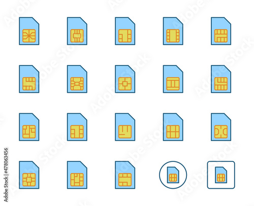 SIM card icon set. Collection of high quality outline web pictograms in modern flat style. Color electronics symbol for web design and mobile app on white background. Line logo EPS10