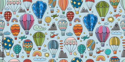 Colorful Hot Air Balloons Collection. Seamless Pattern for your design