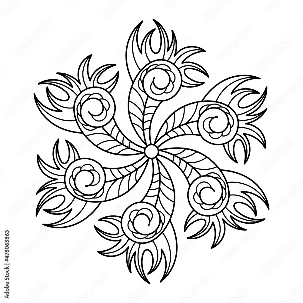 Fototapeta premium Hand drawn ornate doodle mandala. Coloring book page for adults.