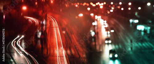 motion red blue city street night light banner background © bidala