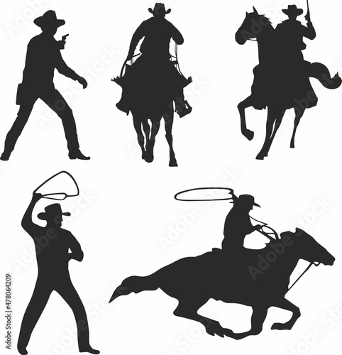 Cuadro en lienzo Vector set of silhouettes of cowboys