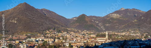 Albino, Bergamo, Italy. Aerial view of the town. Landscape of the village from the mountain. Albino the largest city of the Seriana valley