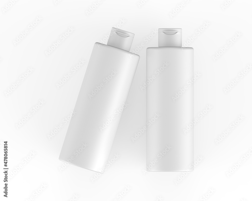 Blank matte cosmetic bottle with flip top cap mockup template for branding, 3d render illustration Blank matte cosmetic bottle with flip top cap mockup template for branding, 3d render illustration