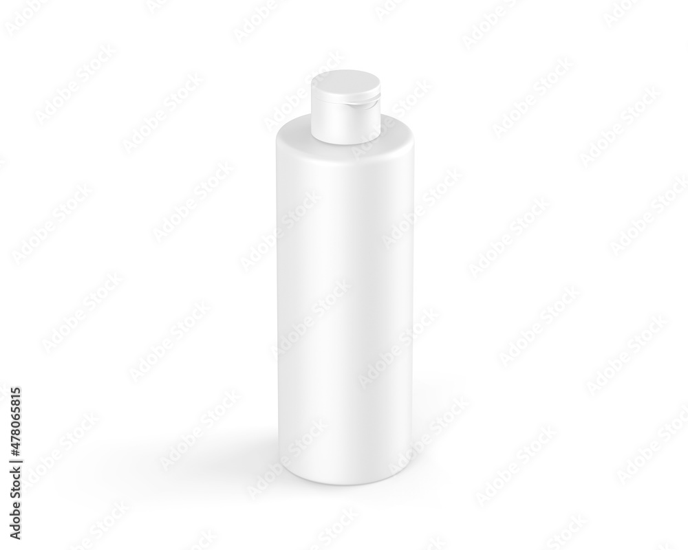 Blank matte cosmetic bottle with flip top cap mockup template for branding, 3d render illustration Blank matte cosmetic bottle with flip top cap mockup template for branding, 3d render illustration