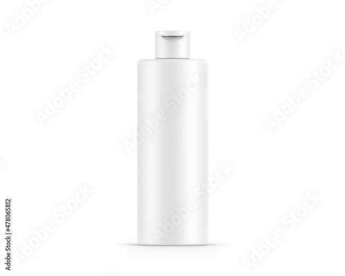 Blank matte cosmetic bottle with flip top cap mockup template for branding, 3d render illustration
