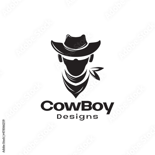 black shape portrait cowboy with hat and bandana logo design vector graphic symbol icon sign illustration creative idea