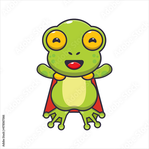 Cute super frog. Cute cartoon animal illustration.