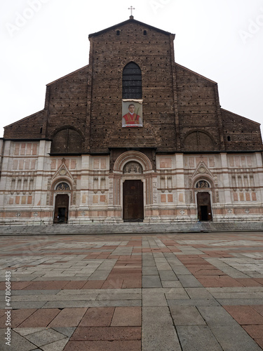 The basilica of San Petronio in the center of the city of Bologna. Italy