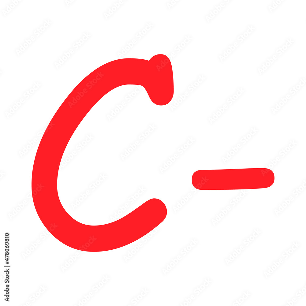Grade result C minus. Hand drawn icon in red color. Test exam mark report vector illustration Grade result C minus. Hand drawn icon in red color. Test exam mark report vector illustration