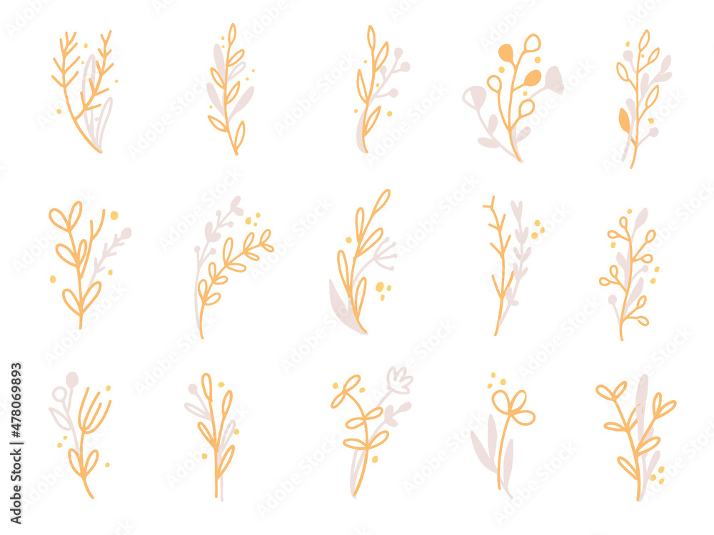 Set gold flower and leaf foliage element ornament big collection design Set gold flower and leaf foliage element ornament big collection design