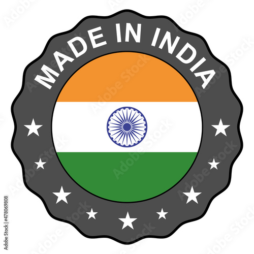 Made in India seal, product tag label sign, sticker quality stamp vector illustration