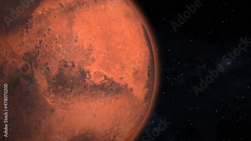 Quadro su tela Spinning planet mars isolate on dark