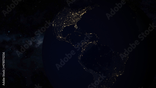 Planet earth from space. Planet earth with night view. Global space exploration space travel concept. Digitally generated image.