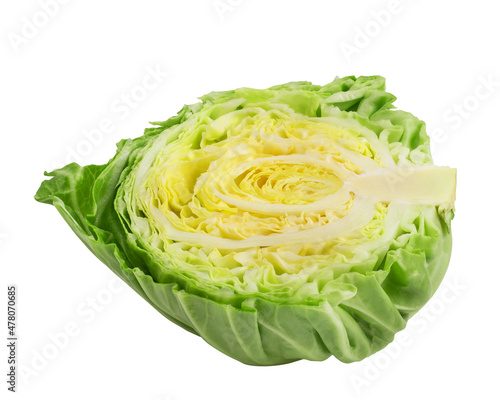 Halved cabbage isolated on white background
