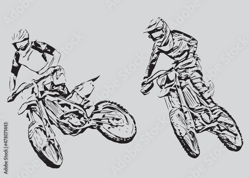 Motocross Jump silhouette Vector isolated on grey background.