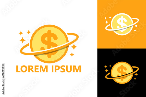 Digital coin, planet money logo template design vector