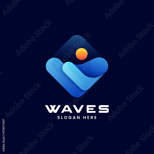 Vector Logo Illustration Waves Gradient Colorful Style.