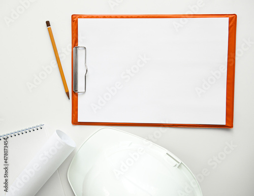 white constructionhelmet on a white background photo