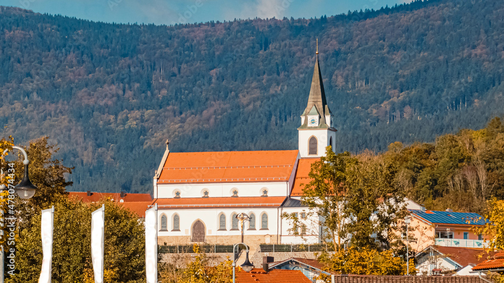 Beautiful church on a sunny summer day at Bernried, Bavarian forest, Bavaria, Germany