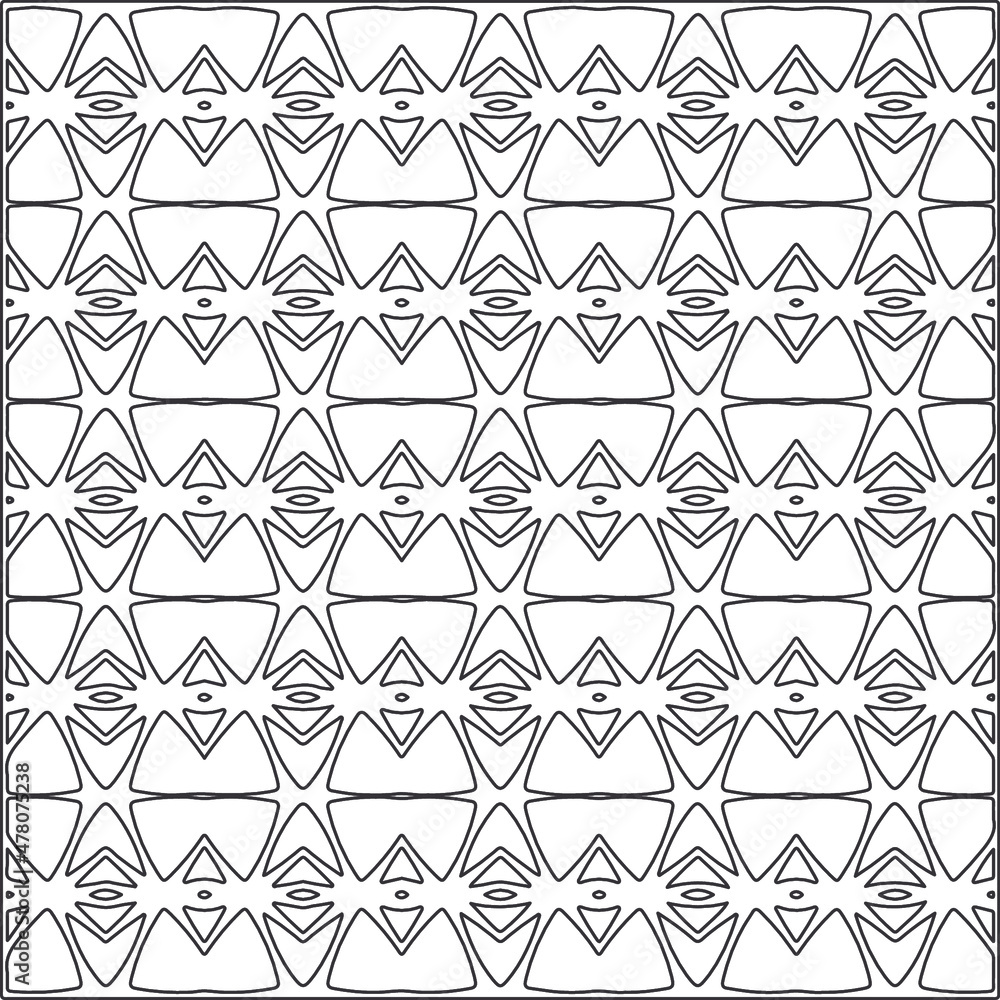 Vector ethnic pattern with symmetrical elements . Repeating geometric tiles from striped elements.Monochrome texture.Black and white pattern for wallpapers and backgrounds. Vector ethnic pattern with symmetrical elements . Repeating geometric tiles from striped elements.Monochrome texture.Black and white pattern for wallpapers and backgrounds.
