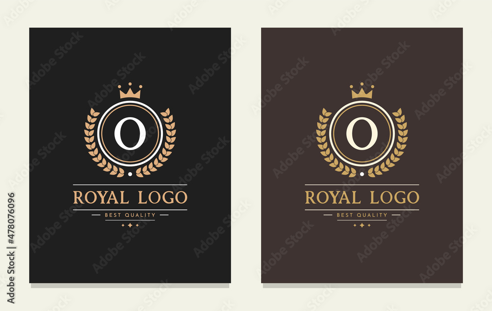 Fototapeta premium Letter O laurel wreath monogram template. Beautiful crown logo for Royalty, business card, Boutique, Hotel, Heraldic, Cafe, Restaurant, Web design, Jewelry. Elegant vector emblem illustration.