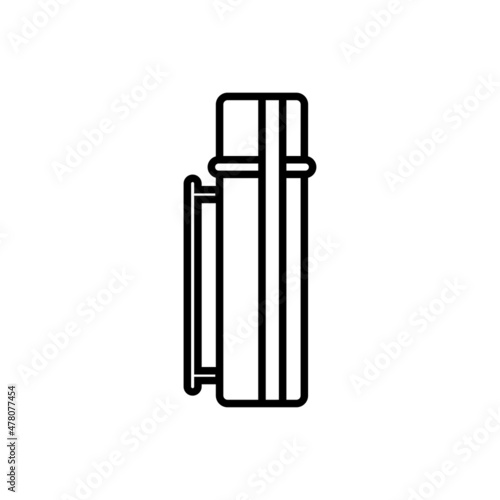 Rubber warmer icon. Linear logo of hot water bag. Black simple illustration of medical bottle. Contour isolated vector image on white background. Rectangular heating pad