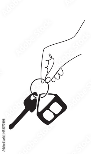 continuous hand drawing and key vector close-up
