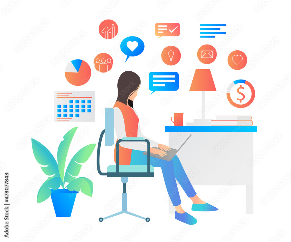 Illustration of people working in the office with laptop Illustration of people working in the office with laptop