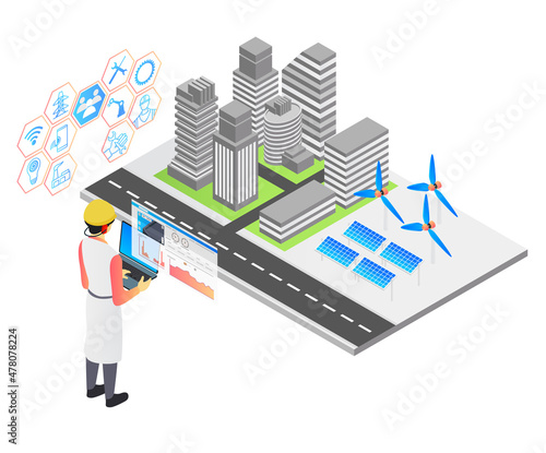 Illustration of electrical maintenance and repair of solar panels in the apartment