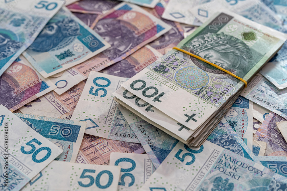 pile of Polish money Zloty zl pile of Polish money Zloty zl