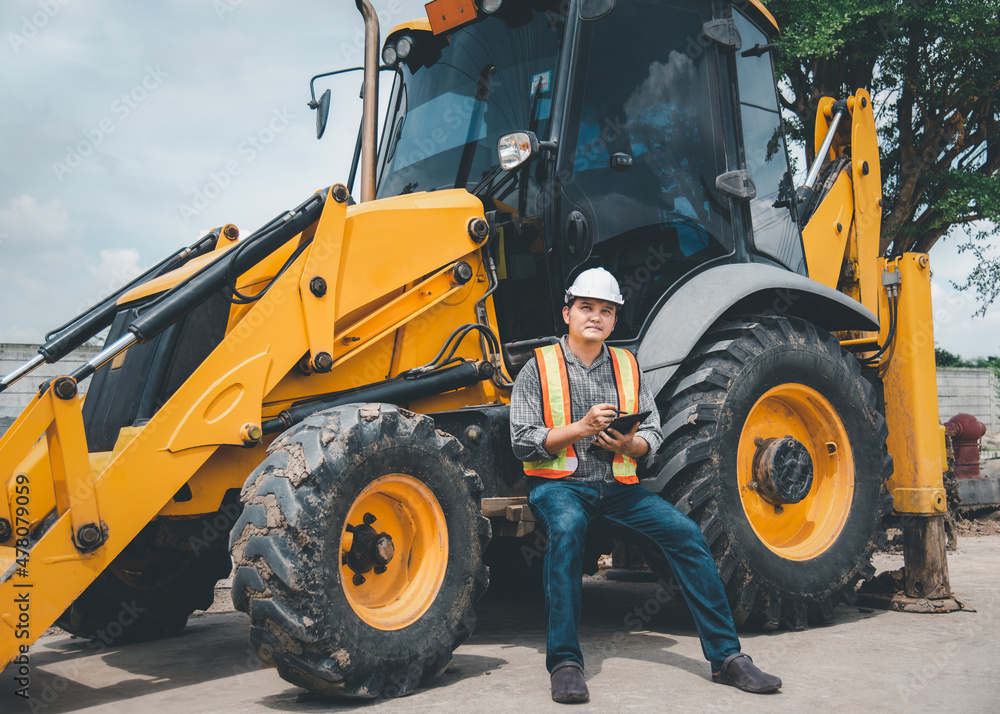 Man construction engineer at construction site Man construction engineer at construction site