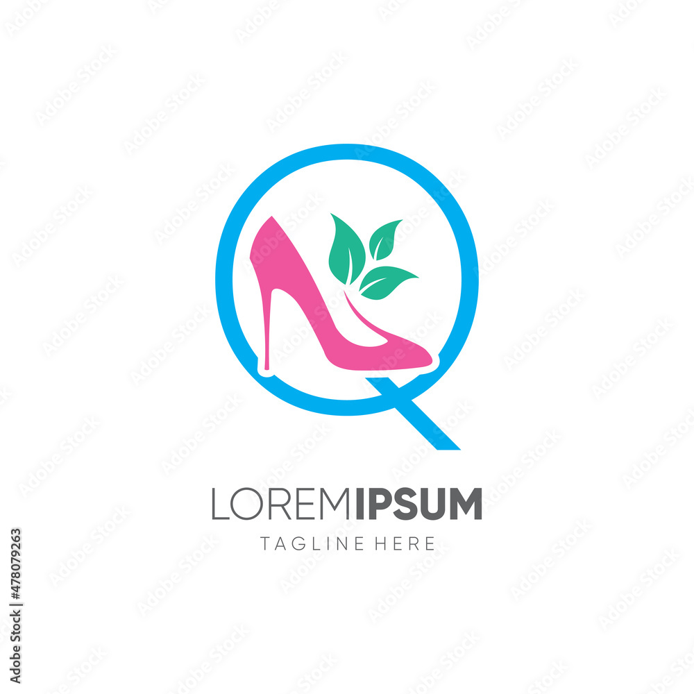 Letter Q Women Shoes Heel Logo Design Vector Icon Graphic Emblem Illustration